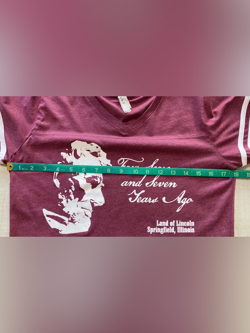 Women's V-Neck Lincoln Graphic Tee in Burgundy - Picture 8 of 9